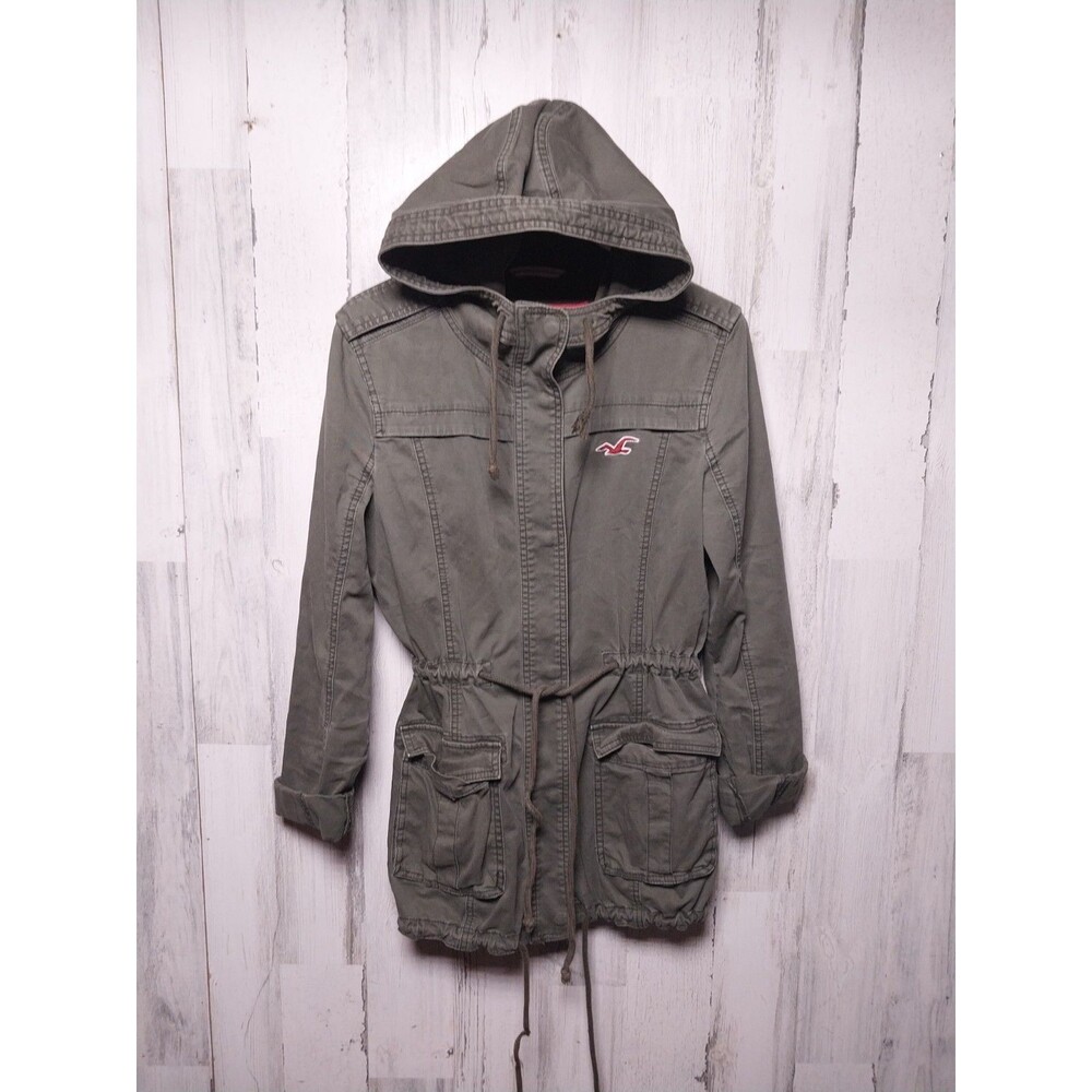 Hollister Military Utility Jacket Womens Small Cotton Cinch Waist Army Green